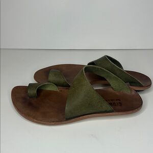 Olive Green Suede Cross-Strap Sandals - Women